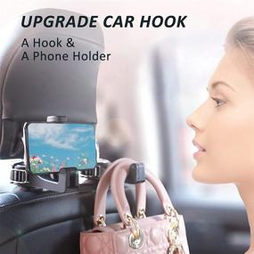 img 3 attached to 🚗 Car Hooks with Phone Holder, Car Seat Hooks for Purses and Bags, Universal 360° Rotation Headrest Hooks with Phone Holder for Car, Car Purse Hook Holder (2 Pack)