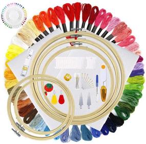 img 4 attached to 🧵 Complete Hand Embroidery Kit: Bamboo Hoops, Color Threads, Aida Cloth, Cross Stitch Tools for Beginners & Gift - Adults and Kids