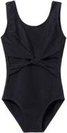 mdnmd girls' sleeveless tank leotard with stylish mesh cross-front design logo