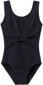 img 4 attached to MdnMd Girls' Sleeveless Tank Leotard with Stylish Mesh Cross-Front Design