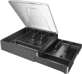 img 4 attached to 🍴 Black Silverware Tray with Lid - Double Layer Organizer for Drawer, Cutlery Storage Holder with Cover