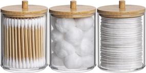 img 4 attached to 🏺 Tbestmax Qtip Apothecary Jar Set - Clear Bathroom Containers with Wood Lids, 10 Oz Cotton Swab/Ball/Pad Holder & Dispenser, 3 Pack Storage Solution