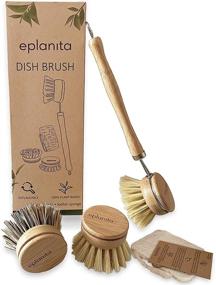 img 4 attached to 🌿 Eplanita Eco-Friendly Natural Dish Brush with 3 Replacement Heads, Bamboo Kitchen Scrubber Brushes, Extra Plant Sponge, Plastic-Free Washing Up Solution for Zero Waste Cleaning