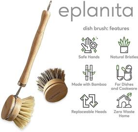 img 3 attached to 🌿 Eplanita Eco-Friendly Natural Dish Brush with 3 Replacement Heads, Bamboo Kitchen Scrubber Brushes, Extra Plant Sponge, Plastic-Free Washing Up Solution for Zero Waste Cleaning