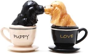 img 1 attached to 🐾 Pacific Trading Kissing Cocker Spaniel Puppies in Tea Cups Magnetic Salt and Pepper Shakers Set