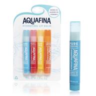 💦 aquafina hydrating lip balm: jojoba & almond oils, vitamin e, new flavors 4 pack (lemon zing, orange splash, berry loco, pure original) - ultimate lip protection and moisturization! logo