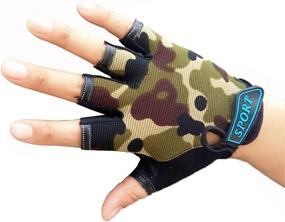 img 1 attached to 🧤 MARZE Fingerless Camo Gloves for Kids - Cycling, Sports, Bike Gloves for Boys - Anti-Slip, Breathable Camouflage Mittens