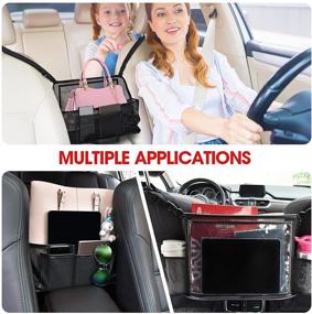 img 2 attached to 🚗 ZOOI Car Net Pocket Organizer | Car Handbag Holder | Car Seat Organizer for Backseat | Mesh Car Backseat Organizer | Automotive Console Organizer | Car Bag Holder Between Seats for Purse & Phone Storage