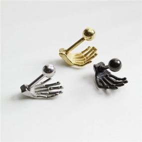 img 1 attached to 💀 Skull Skeleton Hand Stud Earrings in Gothic Style – Hypoallergenic Stainless Steel 16G Screw Back Cartilage Piercing Ear Studs for Women, Girls, and Men. Perfect for Tragus, Helix, Auricle. Unique BFF Birthday Gift, Punk Fashion Charm Jewelry