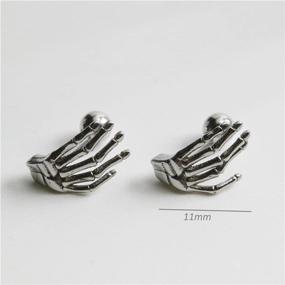 img 3 attached to 💀 Skull Skeleton Hand Stud Earrings in Gothic Style – Hypoallergenic Stainless Steel 16G Screw Back Cartilage Piercing Ear Studs for Women, Girls, and Men. Perfect for Tragus, Helix, Auricle. Unique BFF Birthday Gift, Punk Fashion Charm Jewelry