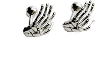 💀 skull skeleton hand stud earrings in gothic style – hypoallergenic stainless steel 16g screw back cartilage piercing ear studs for women, girls, and men. perfect for tragus, helix, auricle. unique bff birthday gift, punk fashion charm jewelry logo