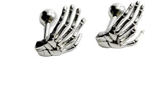 img 4 attached to 💀 Skull Skeleton Hand Stud Earrings in Gothic Style – Hypoallergenic Stainless Steel 16G Screw Back Cartilage Piercing Ear Studs for Women, Girls, and Men. Perfect for Tragus, Helix, Auricle. Unique BFF Birthday Gift, Punk Fashion Charm Jewelry