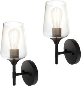 img 3 attached to 🖤 Stylish Ralbay Black Wall Sconces - 2 Set Matte Black Bathroom Lights with Clear Glass Shade for Home Decor, Bathroom, Kitchen, Living Room, Hallway