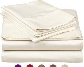 img 3 attached to High Strength Natural Bamboo Fiber Queen Size Sheet Set, Ivory Color - Egyptian Comfort 1800 Thread Count, 4 Piece