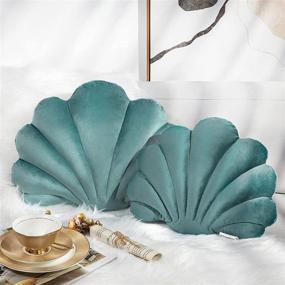 img 4 attached to Ashler 3D Shell Shaped Throw Pillow Covers - Soft Velvet Cushion for Couch Bed Living Room - Pack of 1, Lake Blue - 18 X 13 inches - Includes Insert