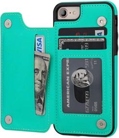 img 4 attached to 📱 OT ONETOP iPhone 8 Wallet Case with Card Holder, iPhone 7 Case iPhone SE(2020) Wallet: Premium PU Leather, Kickstand & Card Slots, Double Magnetic Clasp, Durable Shockproof Cover - Green (4.7 Inch)