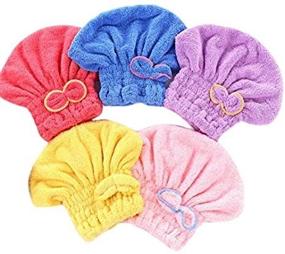 img 2 attached to MERLINAE 5 Pack Bowknot Microfiber Hair Drying Towels: Fast Coral Velvet Wrap for Quick Absorption and Gentle Drying. Ideal for Women and Children!