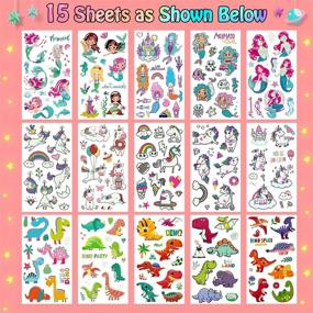 img 3 attached to Partywind 245 Styles Glow Temporary Tattoos for Girls - Luminous Unicorn, Mermaid, Dinosaur Tattoos for Kids Girls Birthday Party Supplies - Cute Tattoo Sticker Gifts for Children (15 Sheets)