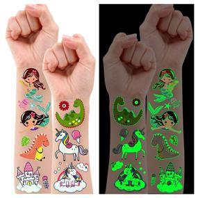 img 4 attached to Partywind 245 Styles Glow Temporary Tattoos for Girls - Luminous Unicorn, Mermaid, Dinosaur Tattoos for Kids Girls Birthday Party Supplies - Cute Tattoo Sticker Gifts for Children (15 Sheets)