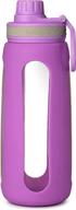 swig savvy glass water bottle: wide mouth, 🍆 stainless steel leakproof lid, 25oz purple bottle with silicone sleeve logo