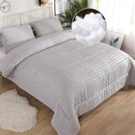 🛏️ kinbedy grey queen seersucker textured comforter set - 3 piece, soft, lightweight microfiber duvet insert with 2 pillowcases - breathable bedding logo