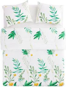 img 1 attached to Wake In Cloud - King Size Floral Comforter Set, 100% Cotton Fabric with Soft Microfiber Fill Bedding, Botanical Flowers and Green Tree Leaves Pattern Printed on White (3pcs)