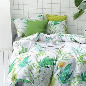 img 3 attached to Wake In Cloud - King Size Floral Comforter Set, 100% Cotton Fabric with Soft Microfiber Fill Bedding, Botanical Flowers and Green Tree Leaves Pattern Printed on White (3pcs)