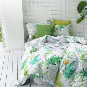 img 2 attached to Wake In Cloud - King Size Floral Comforter Set, 100% Cotton Fabric with Soft Microfiber Fill Bedding, Botanical Flowers and Green Tree Leaves Pattern Printed on White (3pcs)