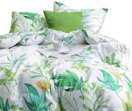 wake in cloud - king size floral comforter set, 100% cotton fabric with soft microfiber fill bedding, botanical flowers and green tree leaves pattern printed on white (3pcs) logo