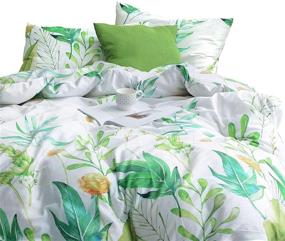 img 4 attached to Wake In Cloud - King Size Floral Comforter Set, 100% Cotton Fabric with Soft Microfiber Fill Bedding, Botanical Flowers and Green Tree Leaves Pattern Printed on White (3pcs)