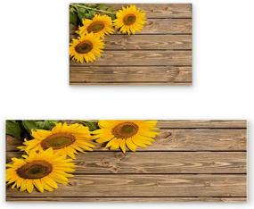 img 3 attached to 🌻 Sunflower Kitchen Rugs Sets - 2 Piece Floor Mats for Non-Slip and Washable Carpet