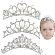 👑 anbala small tiara crown with hair comb, pack of 3 mini tiara crowns for girls, crystal shiny hair accessories for ages 2-9, cute hair decoration and styling accessories in 3 styles logo