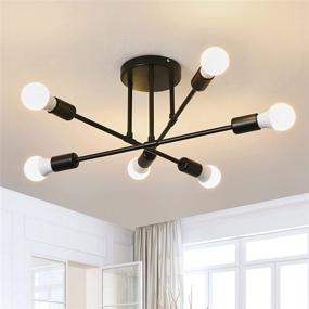 img 4 attached to Modern Minimalist Focondot 6-Light Head Chandelier, Semi Flush Mount Ceiling Light with E26 Bulb Base for Kitchen, Dining Room, Living Room, Bedroom, Foyer, and Farmhouse Lighting Fixtures