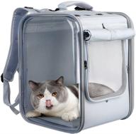 🐾 gray pet carrier backpack with large space for cats and dogs, breathable and transparent for travel and outdoor use, includes safety rope logo