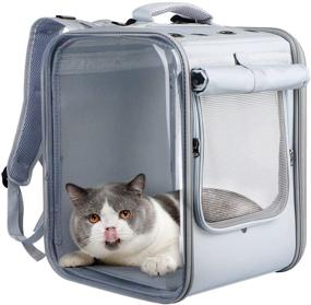 img 4 attached to 🐾 Gray Pet Carrier Backpack with Large Space for Cats and Dogs, Breathable and Transparent for Travel and Outdoor Use, Includes Safety Rope