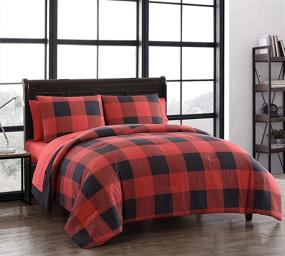img 3 attached to 🛏️ Addison Home Reversible Comforter Set Queen Size - 7-Piece Buffalo Plaid Bedding in Red and Black, Lightweight Hypoallergenic Bedspread, Ultra-Soft Microfiber Bed Set, Bed in a Bag