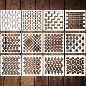 img 4 attached to Enhance Your Artistic Creations with our 12 Pack Geometric Stencils: 12 Inches of Reusable Art Templates for Painting on Walls, Floors, Canvas, and Wood Furniture!