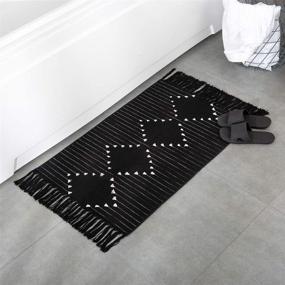 img 3 attached to 🛀 Boho Cotton Tassel Bath Rug Runner: Moroccan Woven Fringe Bathroom Mat for Hallway, Kitchen, Bedroom - Black 2'X3'