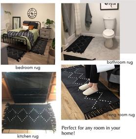 img 2 attached to 🛀 Boho Cotton Tassel Bath Rug Runner: Moroccan Woven Fringe Bathroom Mat for Hallway, Kitchen, Bedroom - Black 2'X3'