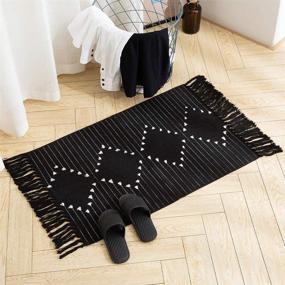 img 4 attached to 🛀 Boho Cotton Tassel Bath Rug Runner: Moroccan Woven Fringe Bathroom Mat for Hallway, Kitchen, Bedroom - Black 2'X3'