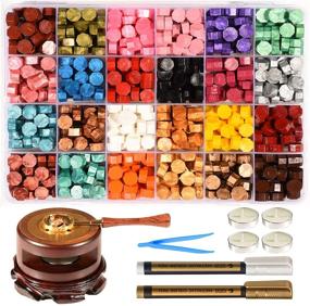 img 4 attached to 💌 Enhance Your Wedding Invitations with Triwol Wax Seal Stamp Set: 672pcs Wax Seal Beads in 24 Striking Colors, Wax Seal Warmer, Spoon, and Cushion, with Bonus Wax Seal Pens and Tweezer!