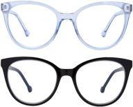 madison avenue 2 pack blue light blocking glasses for women - oversized cat eye frames with spring hinges - anti blue ray computer eyeglasses in blue/black logo