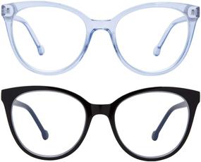 img 4 attached to Madison Avenue 2 Pack Blue Light Blocking Glasses for Women - Oversized Cat Eye Frames with Spring Hinges - Anti Blue Ray Computer Eyeglasses in Blue/Black