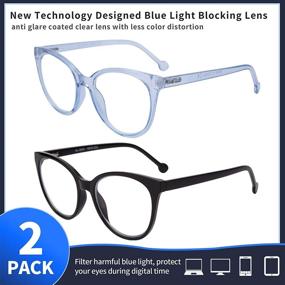 img 3 attached to Madison Avenue 2 Pack Blue Light Blocking Glasses for Women - Oversized Cat Eye Frames with Spring Hinges - Anti Blue Ray Computer Eyeglasses in Blue/Black