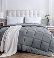 🛏️ queen size sunsle down alternative comforter - ultra soft duvet insert with corner tabs, fluffy warm quilted all season soft reversible hotel collection - gray logo