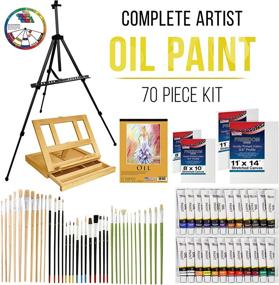 img 3 attached to U.S. Art Supply 70-Piece Oil Painting Set: Aluminum & Wood Easel, 24 Vibrant Oil Paint Colors, Painting Pad, 8x10 & 11x14 Stretched Canvases, Artist Brushes