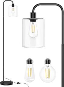 img 2 attached to 💡 Isloys Floor Lamp: Sleek Industrial Design with LED Bulbs and Glass Shade for Modern Living Room, Bedroom, Office, Farmhouse Décor - Matte Black