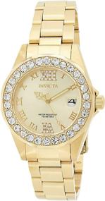 img 4 attached to Invicta Women's 15252 Pro Diver Gold Dial Watch with Crystal Accents in 18k Ion-Plated Stainless Steel