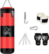 🥊 31.5-inch x 71-inch mma boxing heavy punching training bag with chains - includes handbag hook, boxing gloves, and hand bandages - ideal for kickboxing, muay thai, and fitness workouts - buy one get four (bag empty) logo