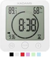 kadams digital bathroom shower kitchen clock timer - waterproof with alarm, visual countdown, temperature & humidity - white logo